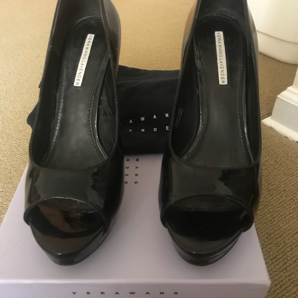 Vera Wang Lavender Label black patent peep toe